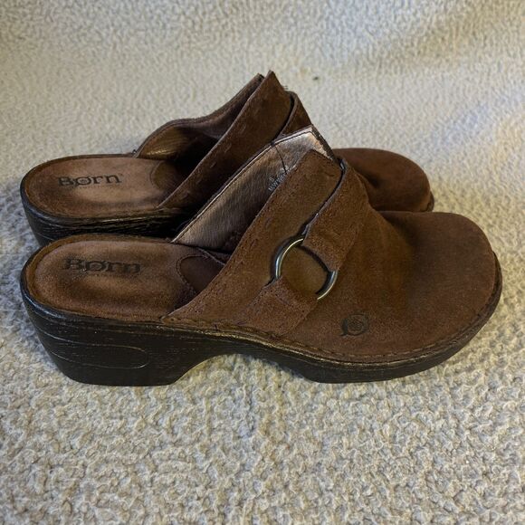 Born Leather Womens Shoes 8  Brown Mules Slip On Casual Wedge Heel - Picture 5 of 10